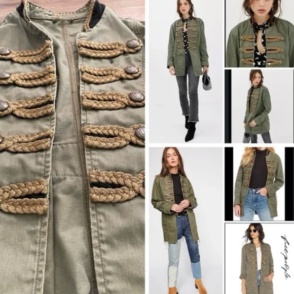 *NWT* FREE PEOPLE Passenger Jacket in Olive Green/Gold Rope/Black Velvet — S - Picture 13 of 13